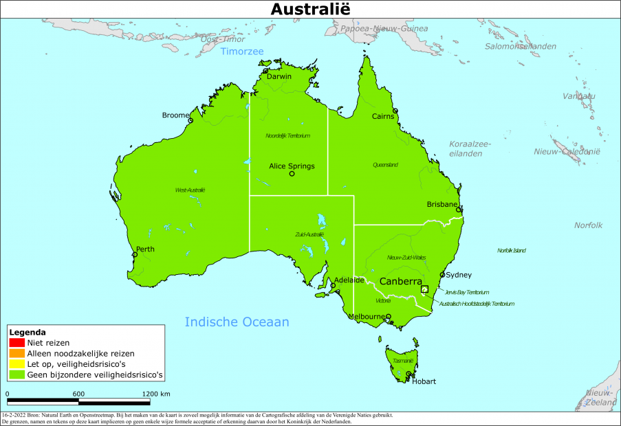 reisadvies kaart Norfolk Eiland