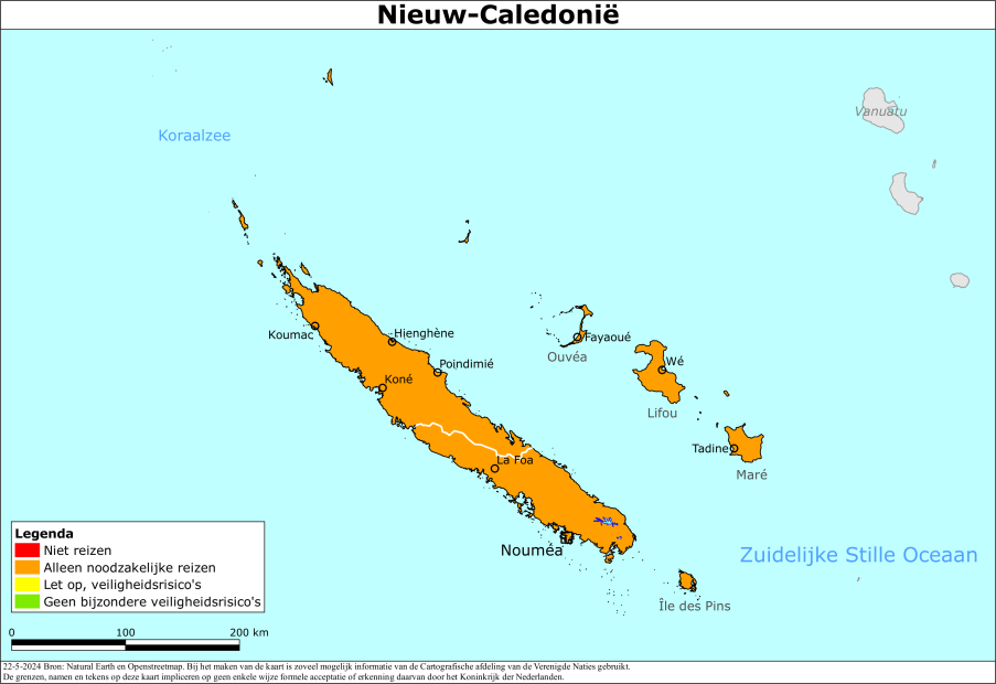 reisadvies kaart Nieuw-Caledonië