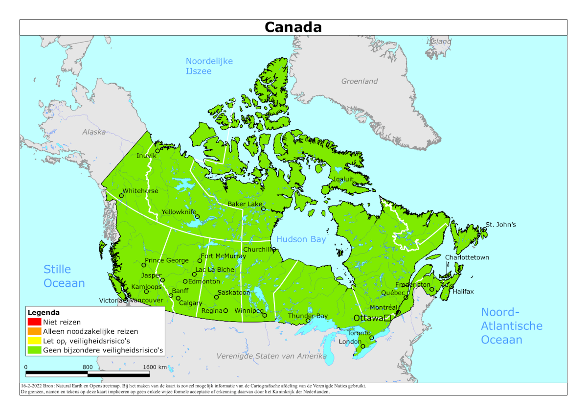 reisadvies kaart Canada