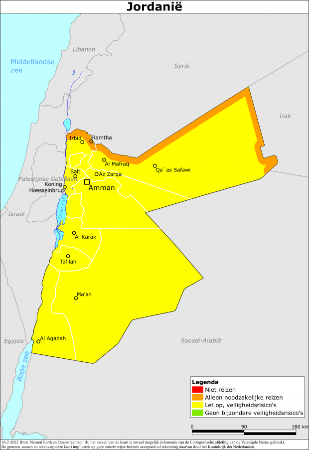 reisadvies kaart Jordanië