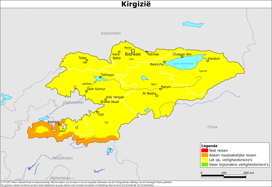 reisadvies kaart Kirgizië