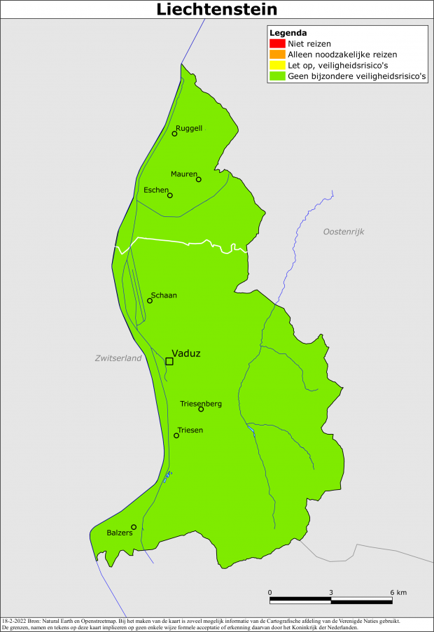 reisadvies kaart Liechtenstein