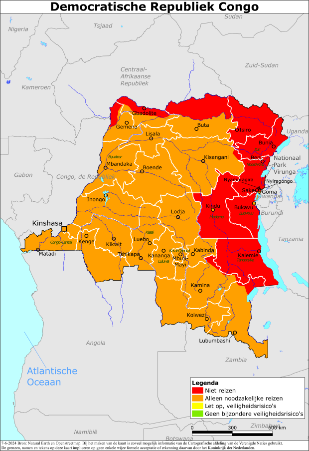 reisadvies kaart Congo, Democratische Republiek