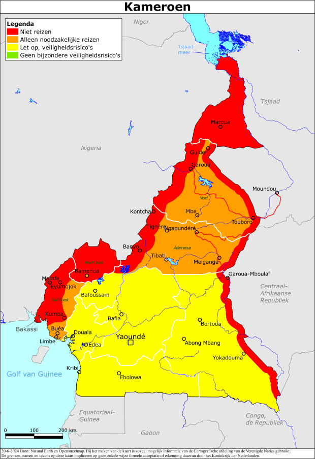 reisadvies kaart Kameroen